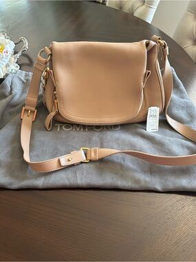 Tom Ford Beige Leather Shoulder Bag with Gold Hardware